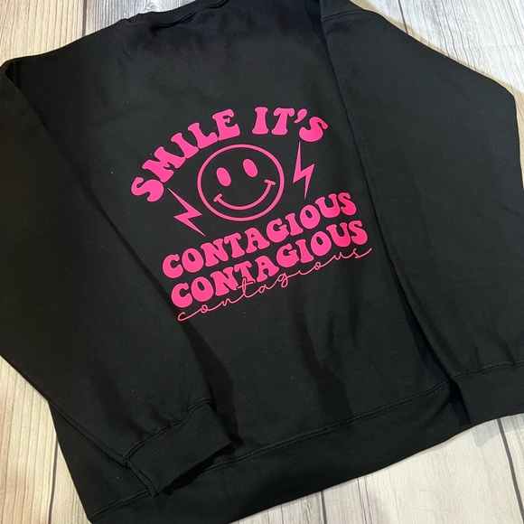 Black and pink smile face Crewneck sweatshirt custom made 😀⚡️large - Picture 2 of 6